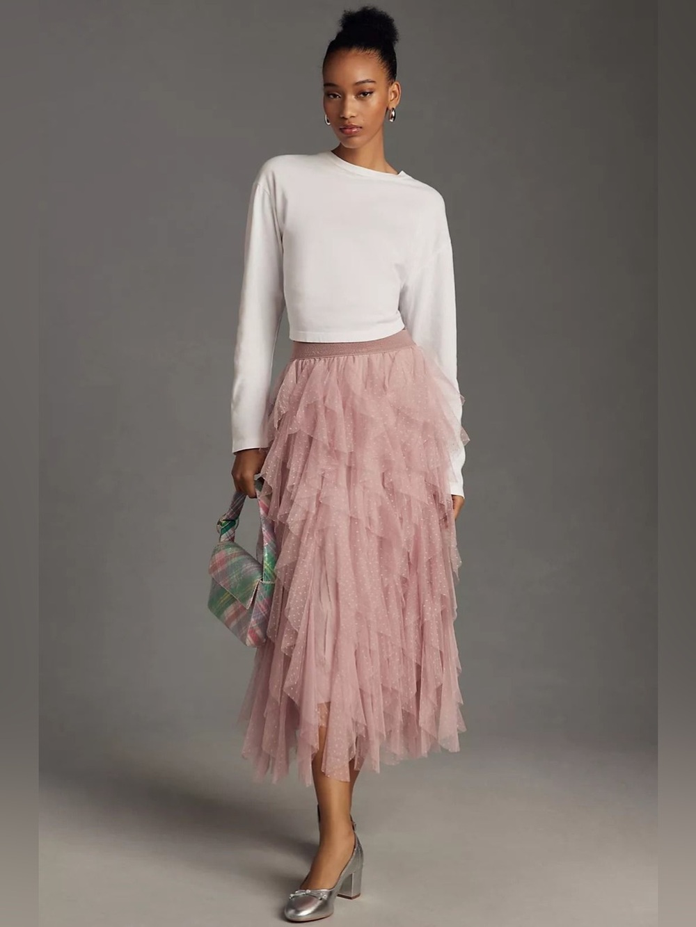 Anthropologie Chéri Tulle Midi Skirt in Dusty Rose Pink - Size XXS